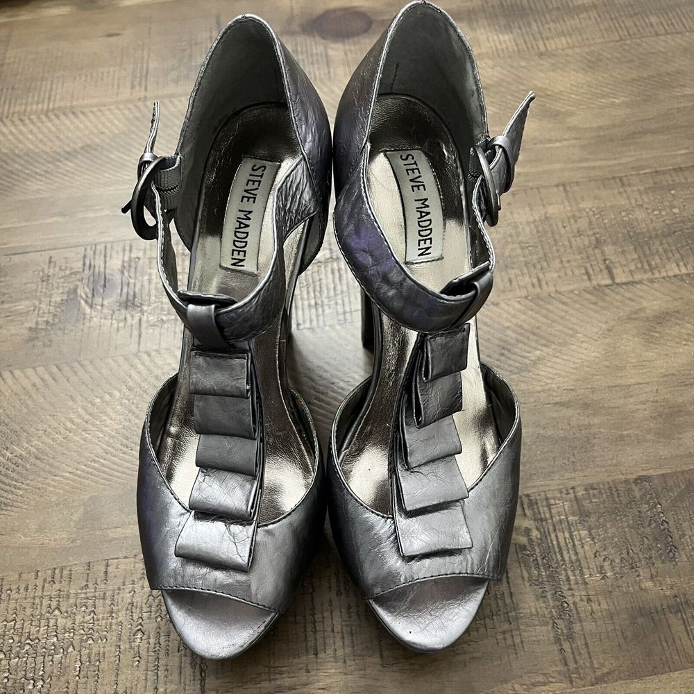 Steve Madden Silver Platform Peep Toe Women's Size 7.0 M, Shoes‎